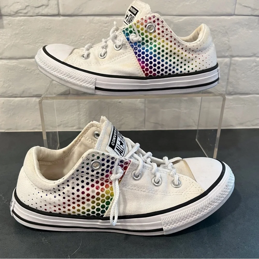 Converse All Star Y1 white rainbow glitter sneakers